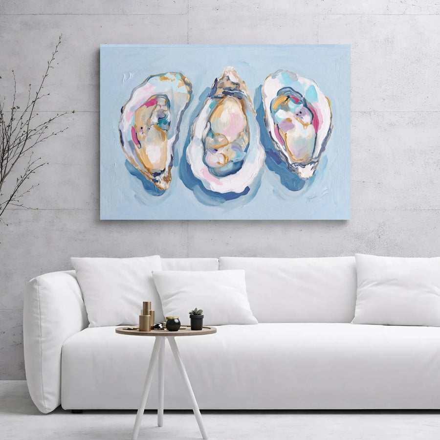 Coastal Oyster Wall Art | Abstract Seashells Canvas Painting | Gallery Wrapped Premium Decor | Beach House Living Room Gift