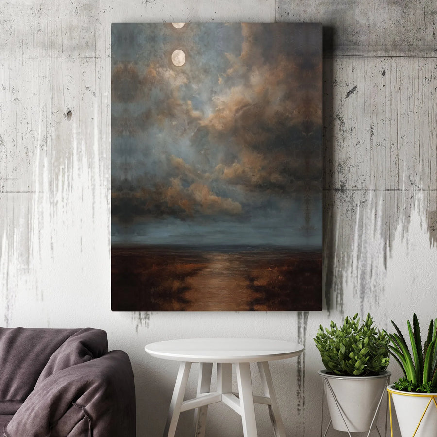 Moody Landscape Canvas Wall Art | Vintage Moonlit Seascape Painting | Premium Gallery Wrapped Canvas | Dark Academia Home Decor Gift