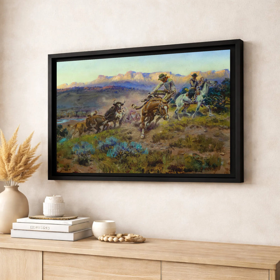 Western Cattle Drive Canvas Art | Vintage Cowboy Oil Painting Style | Premium 1.25" Gallery Wrap | Rustic Home & Office Wall Decor Gift