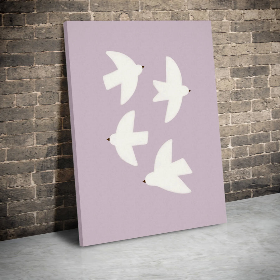Minimalist Bird Canvas Wall Art | Lavender Abstract Flying Birds Print | Premium Gallery-Wrapped Decor | Modern Home Office Gift