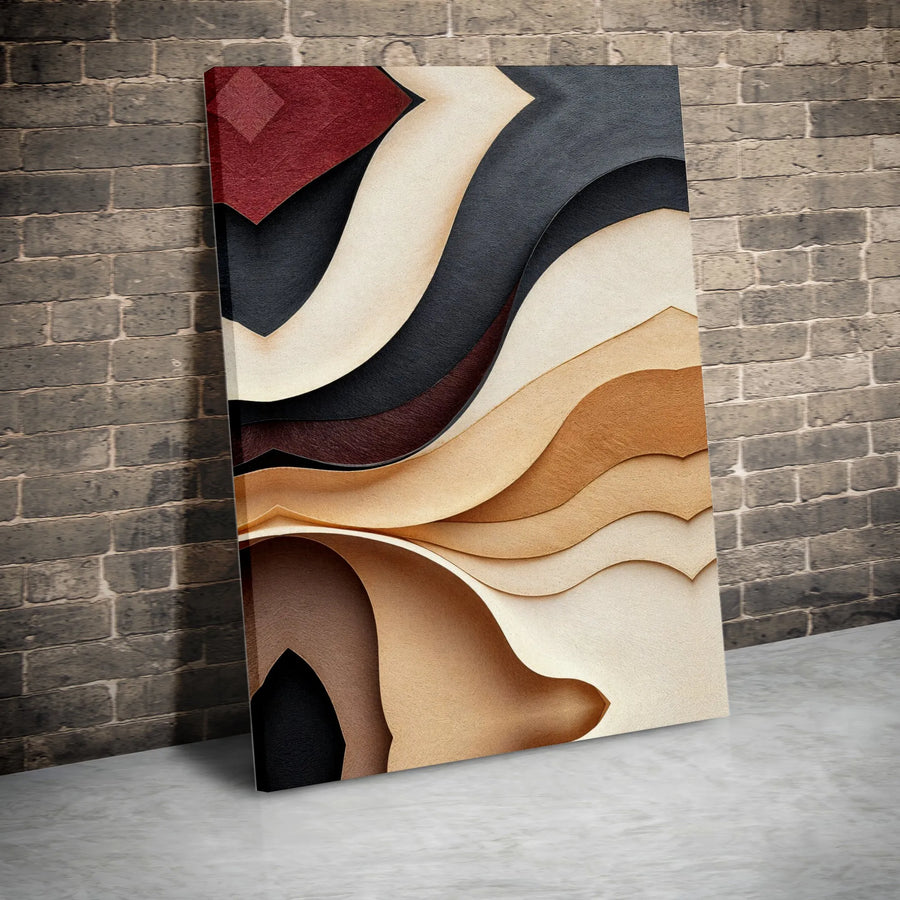 Abstract Canvas Wall Art | Layered Earth Tone Waves with 3D Effect | Premium High-Resolution Print | Modern Home & Office Decor Gift