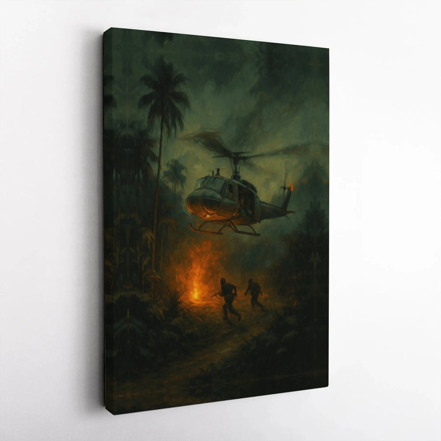 Vietnam War Helicopter Canvas Print | Huey Jungle Extraction Wall Art | Gallery-Wrapped Premium Decor | Military History Gift for Veterans