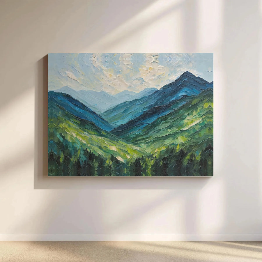 Mountain Landscape Canvas Wall Art | Impasto Oil Painting Style | Premium 1.25 Inch Gallery Wrap | Nature Home Decor Gift for Living Room