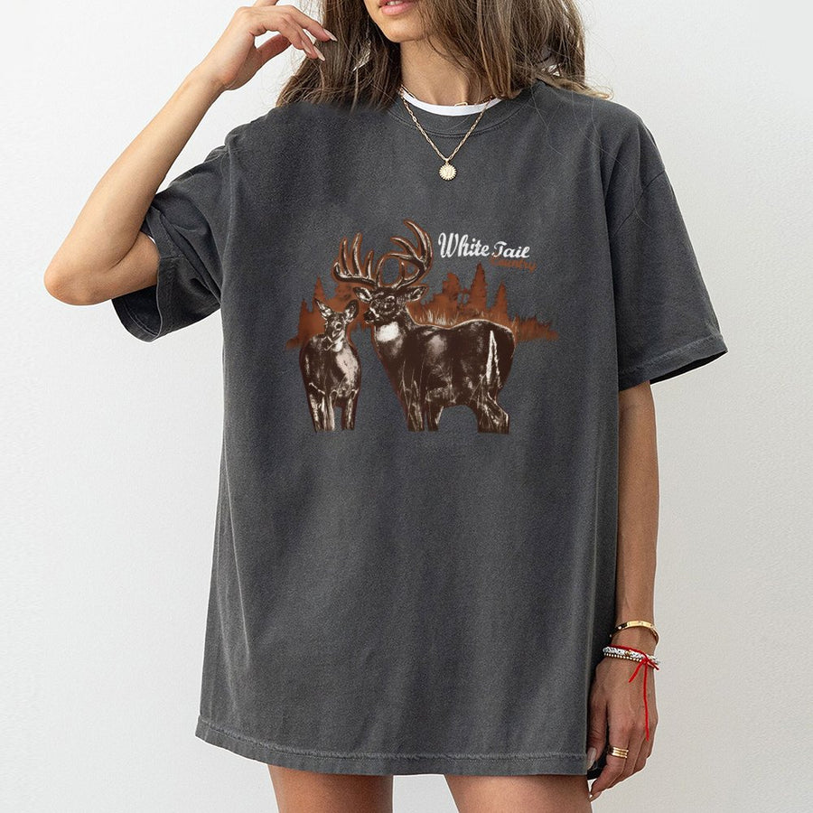 Whitetail Deer T-Shirt | Rustic Buck and Doe Graphic | 100% Cotton Premium Tee | Wildlife Hunting Gift for Outdoorsmen and Nature Lovers