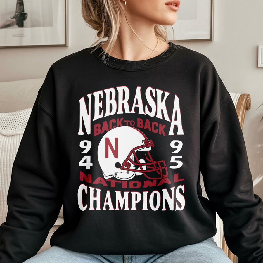 Nebraska Back To Back Champs 1994 1995 Sweatshirt, Vintage College Football Graphic Sweatshirt, Retro National Champions Top For Men Women