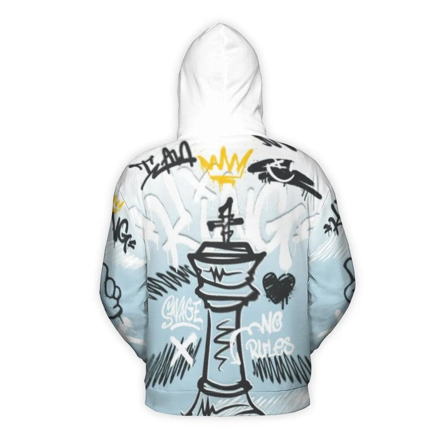 King Chess Piece 3D Hoodie | Street Art Graffiti Graphic Design | Premium Brushed Fleece Lining | Unisex Urban Style Pullover Gift