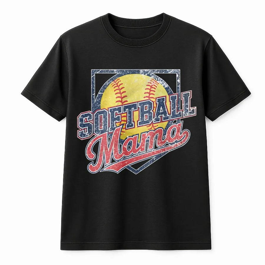 Softball Mama T-Shirt | Vintage Style Game Day Graphic Pullover | Soft Cotton Blend | Premium Gift for Mom on Mothers Day