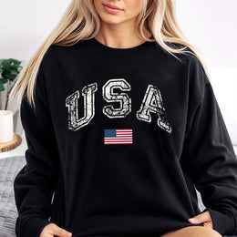 USA Flag Sweatshirt | Vintage Distressed Graphic Print | Premium Cotton-Polyester Blend | Patriotic Fourth of July Apparel for Men and Women