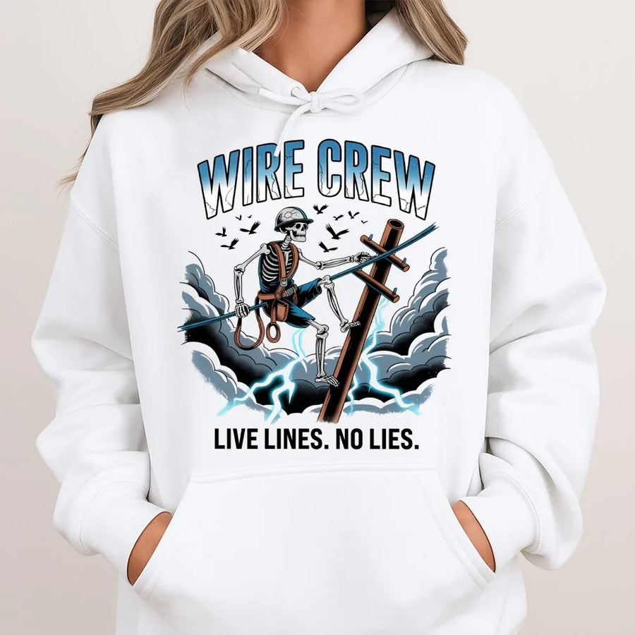 Electric Lineman Hoodie | Wire Crew Skeleton Graphic | Premium Cotton Blend | Gift for Electrical Power Line Worker