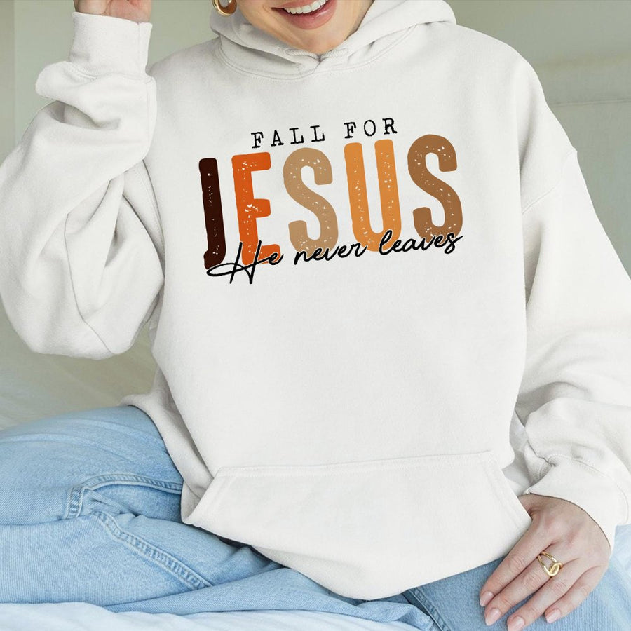 Fall For Jesus Hoodie | Christian Autumn Faith Quote Graphic | Premium Cotton Blend Sweatshirt | Religious Gift For Women And Men