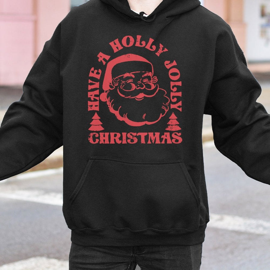 Retro Santa Christmas Hoodie | Holly Jolly Vintage Graphic Sweatshirt | Premium Cotton Blend Pullover | Festive Holiday Gift For Men And Women