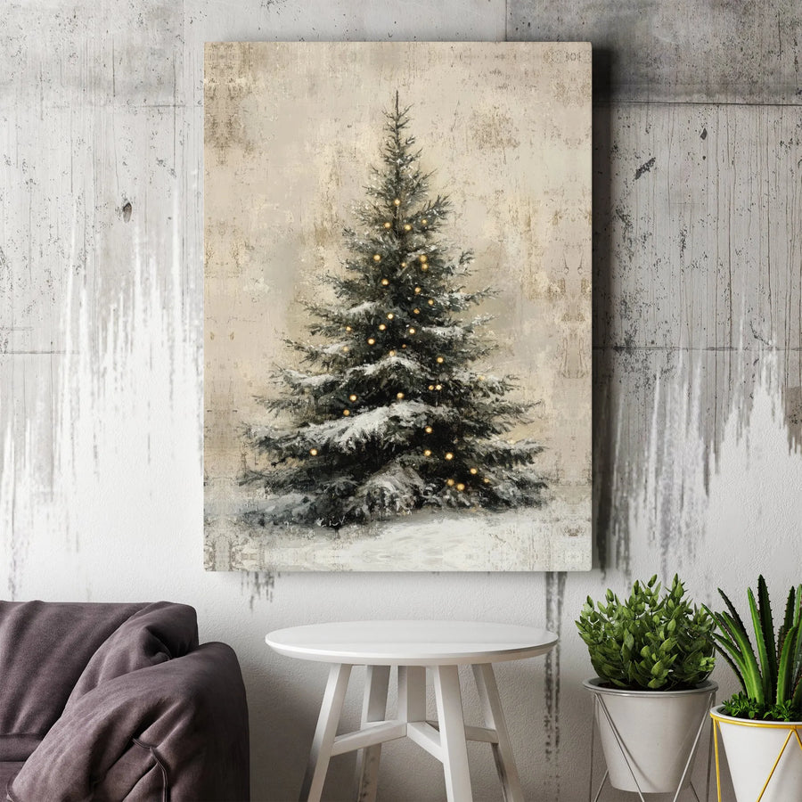 Rustic Christmas Tree Canvas | Snow Covered Pine Wall Art | Premium Gallery Wrap Decor | Festive Holiday Gift for Home