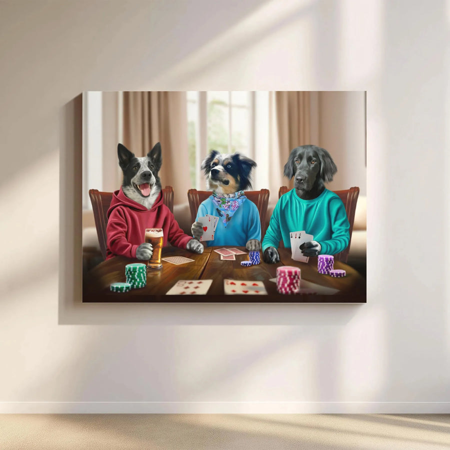 Dogs Playing Poker Canvas Wall Art | Humorous Animal Casino Painting | Premium 1.25-Inch Gallery Wrap | Funny Man Cave Bar Decor Gift