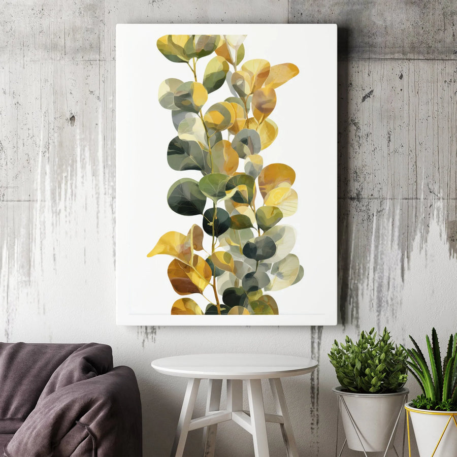 Eucalyptus Canvas Wall Art | Modern Botanical Leaf Print in Gold & Green | Premium Thick Gallery Wrapped Canvas | Minimalist Home Decor Gift