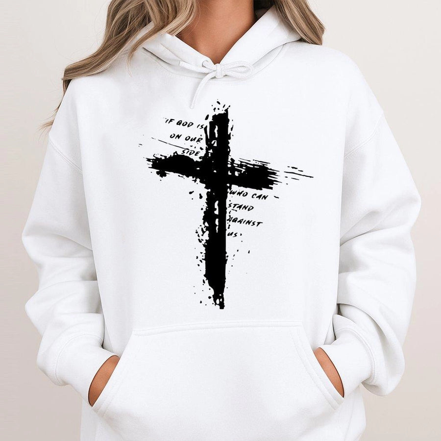 Christian Cross Hoodie | Romans 8:31 Bible Verse Graphic | Premium Cotton Blend | Religious Gift for Men and Women