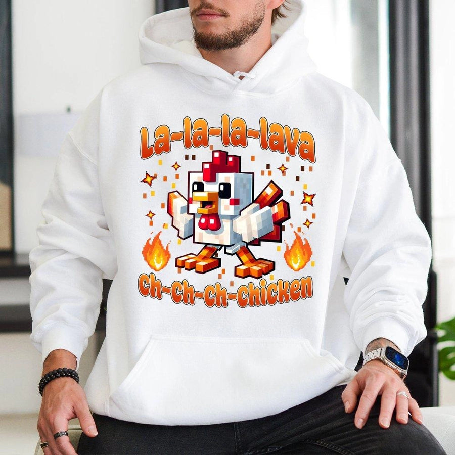 Pixel Chicken Gamer Hoodie | Lava Fire Game Graphic | Premium Cotton-Blend Pullover | Funny Gaming Gift for Kids and Teens