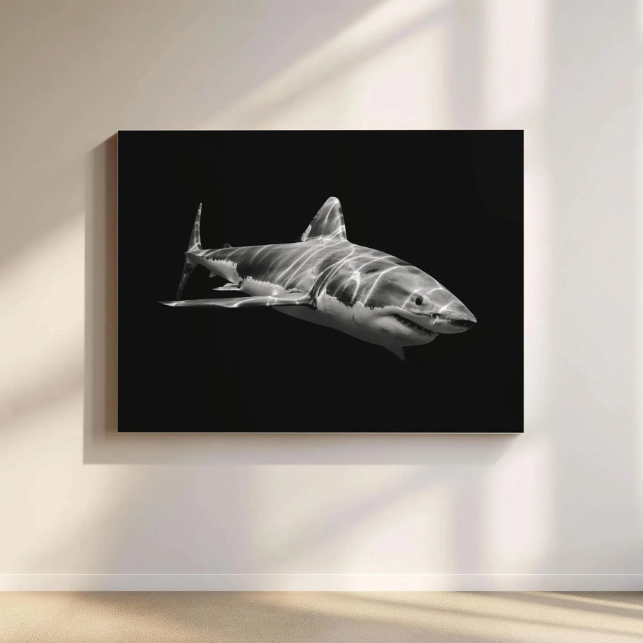 Great White Shark Canvas Wall Art | Black and White Photography Print | Premium Gallery Wrap | Modern Home & Office Decor Gift