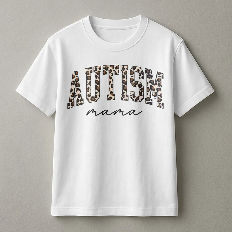 Autism Mama T-Shirt | Leopard Print Neurodiversity Graphic | Cozy Cotton Blend Pullover | Awareness Gift for Moms