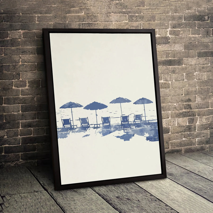 Coastal Beach Canvas Wall Art | Blue Umbrellas Watercolor Print | Premium Gallery-Wrapped 1.25" Profile | Nautical Home Decor Gift