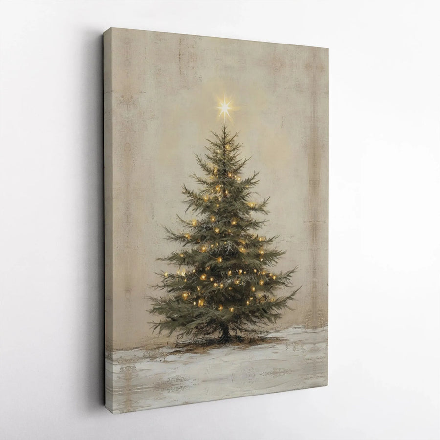 Christmas Tree Wall Art Canvas | Rustic Winter Holiday Decor | Gallery Wrapped Premium Print | Festive Living Room Wall Hanging Gift