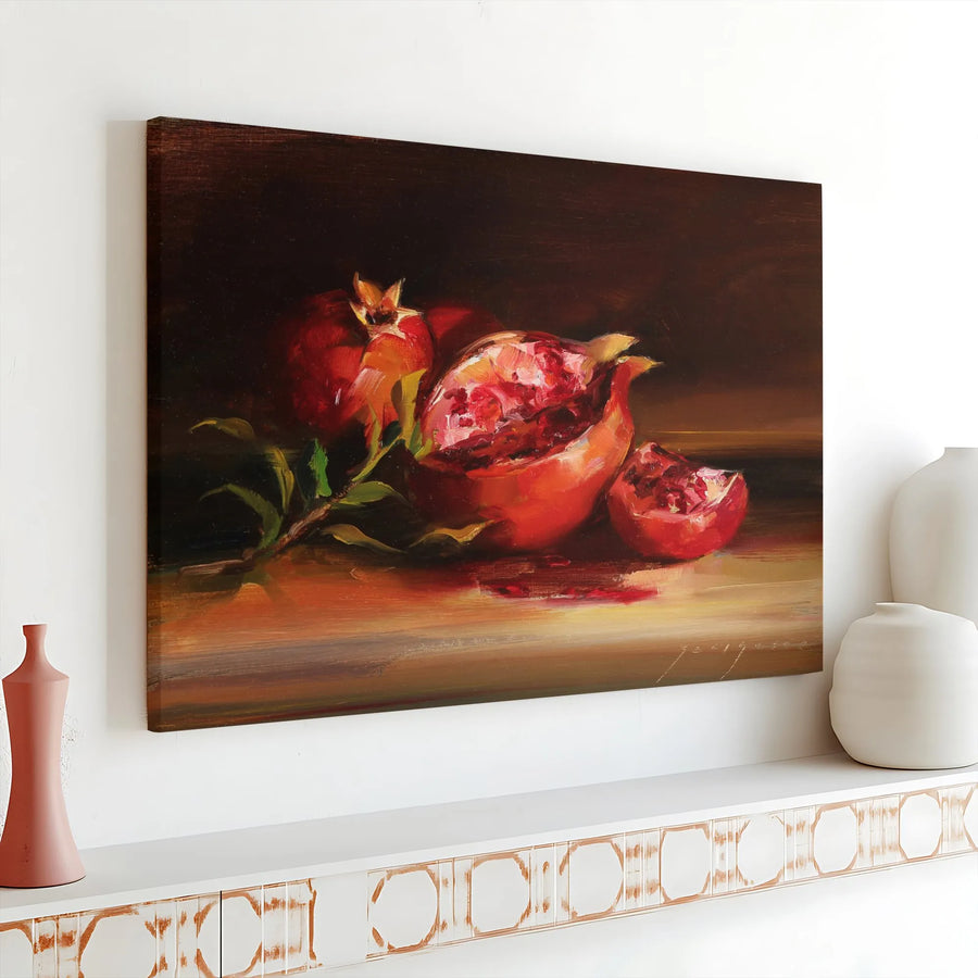 Pomegranate Canvas Art | Vintage Still Life Fruit Painting Print | Premium 1.25" Thick Canvas | Kitchen & Dining Room Wall Decor Gift