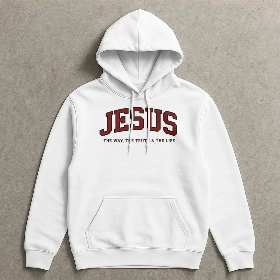 Jesus Hoodie | Collegiate Style 'The Way The Truth The Life' | Premium Cotton-Blend | Christian Faith Apparel Gift