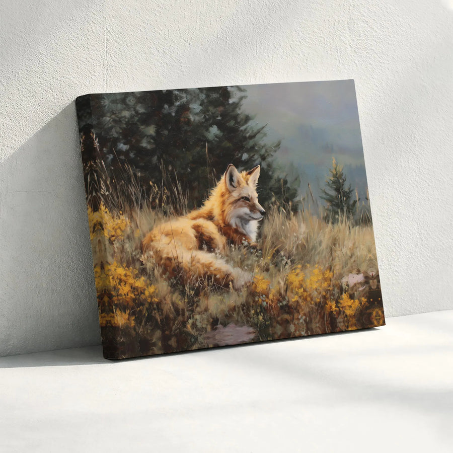 Fox Canvas Wall Art | Vintage Woodland Fox Painting Print | Premium Gallery Wrapped Canvas | Rustic Cabin Decor Gift for Nature Lover