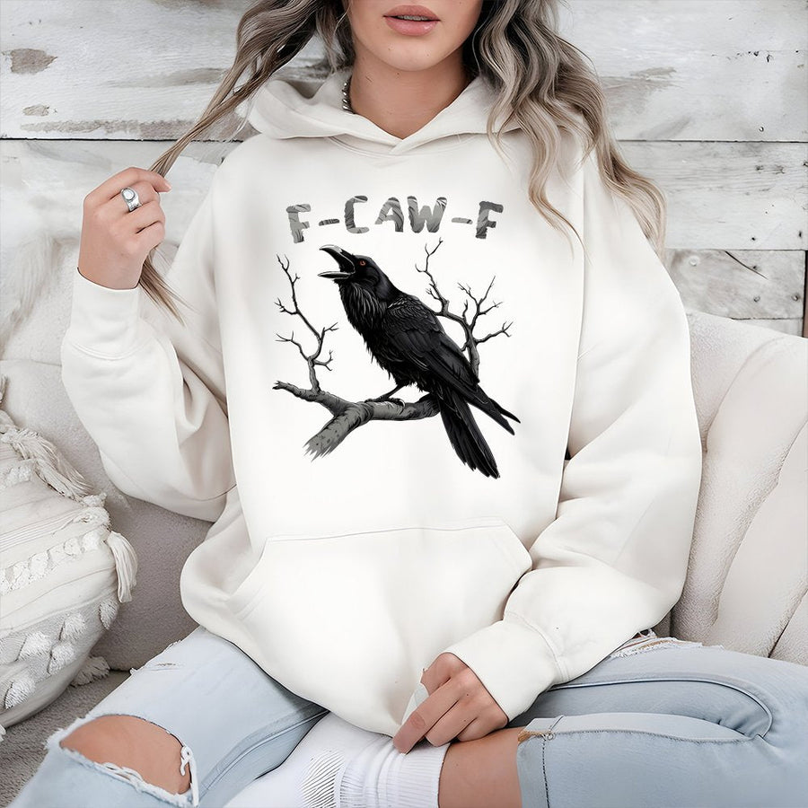 Raven Hoodie | Gothic Bird F-CAW-F Graphic Print | Premium Cotton Blend | Unisex Alt Fashion Gift for Nature & Dark Academia Lovers