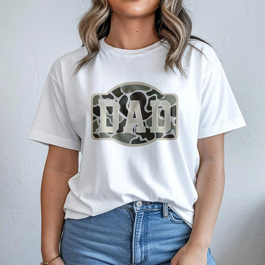 Camo Dad T-Shirt | Military Style Camouflage Text | Premium Soft Cotton Graphic Tee | Father's Day 2026 Gift For Outdoorsmen