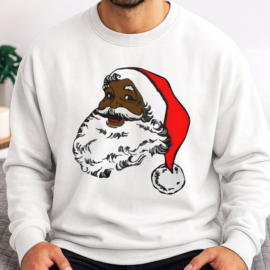 Black Santa Claus Sweatshirt | African American Christmas Holiday Graphic | Cotton Blend Unisex Apparel | Unique Xmas Gift for Men and Women