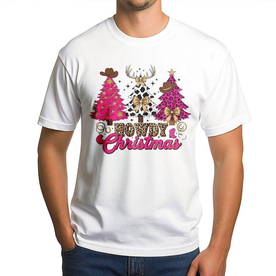 Howdy Christmas T-Shirt | Cowgirl Western Holiday Trees | Premium Soft Cotton Tee | Cute Country Gift for Her