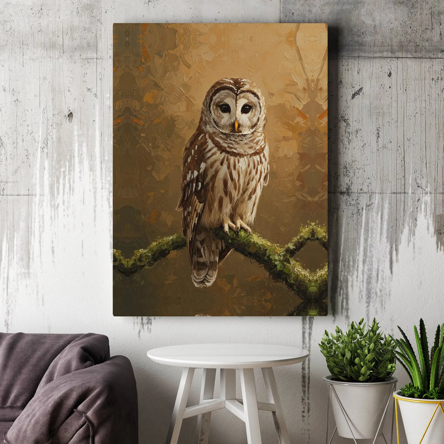 Barred Owl Canvas Wall Art | Impressionist Oil Painting Style | Premium 1.25" Gallery Wrap | Nature Lover Home Decor Gift