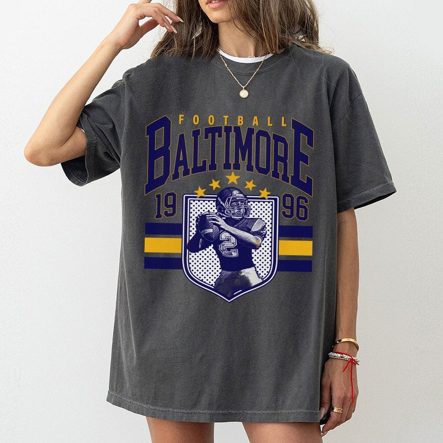 Baltimore Football Vintage 1996 Graphic Tee | Retro City Sports Shield Design | Premium 100% Cotton | Fan Apparel Gift for Him and Her
