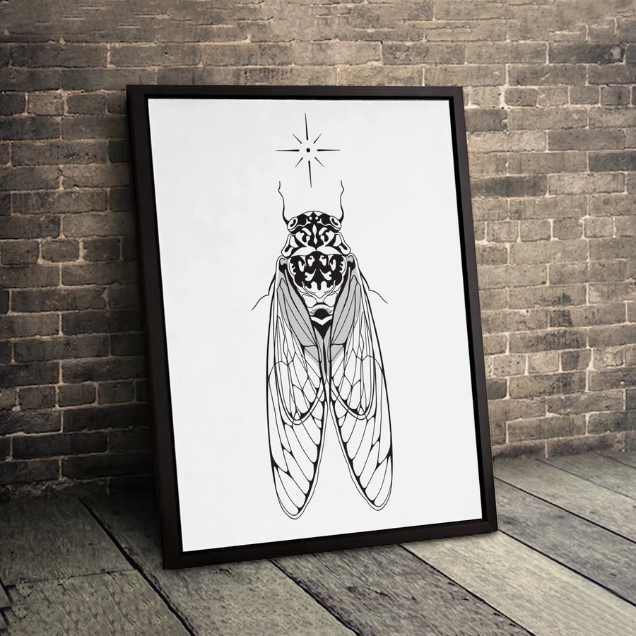 Cicada Wall Art Canvas | Celestial Moth Insect Illustration | Premium Gallery Wrap Print | Modern Botanical Home Decor Gift