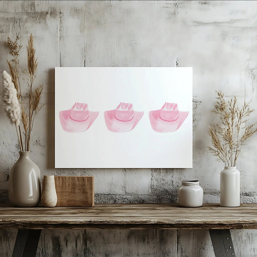 Pink Cowboy Hat Canvas Art | Watercolor Western Wall Decor | 1.25 Inch Gallery Wrap Premium Print | Boho Country Style Gift For Her
