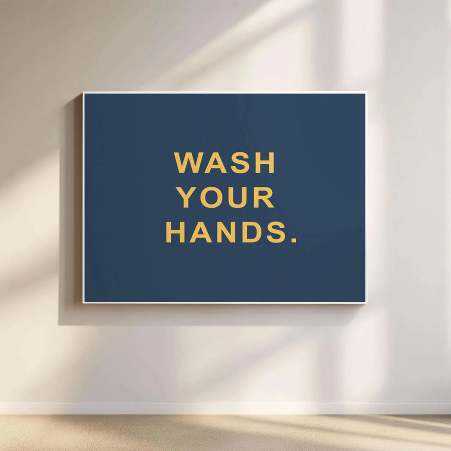 Wash Your Hands Wall Art | Minimalist Typographic Canvas | Premium Gallery-Wrap Print | Bathroom Decor For Home & Office
