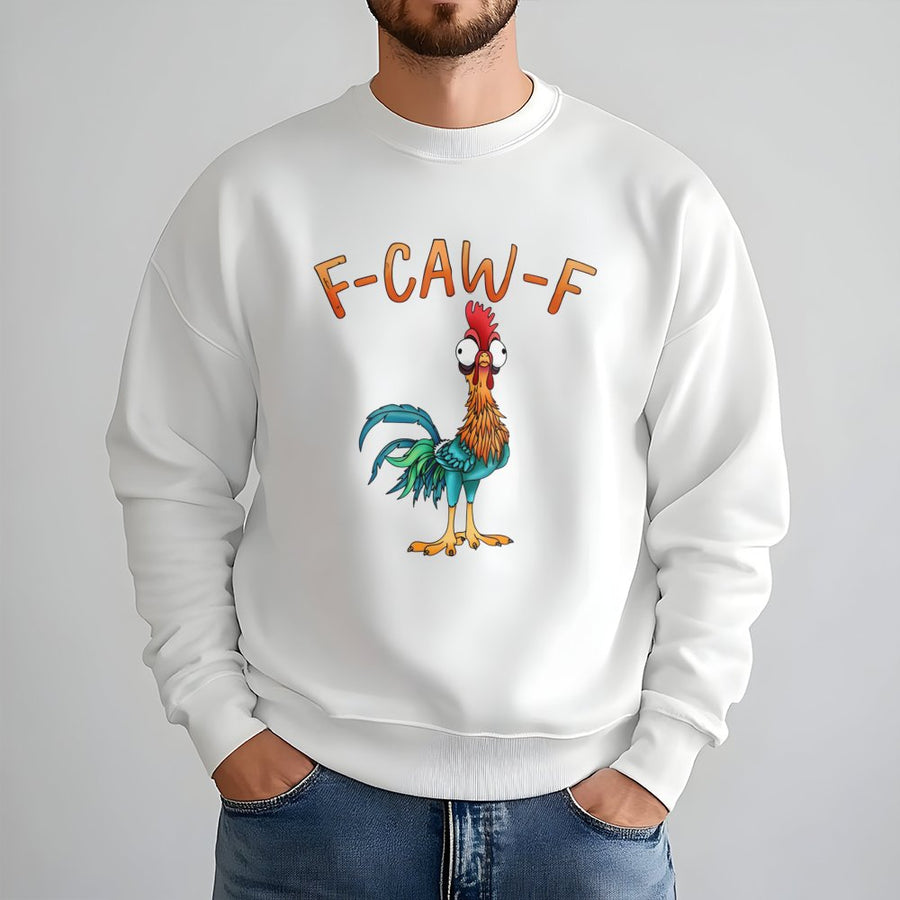Funny Chicken Sweatshirt | F-Caw-F Quirky Rooster Graphic | Premium Cotton Blend Crewneck | Humorous Farm Animal Gift For Farmers Or Chicken Lovers