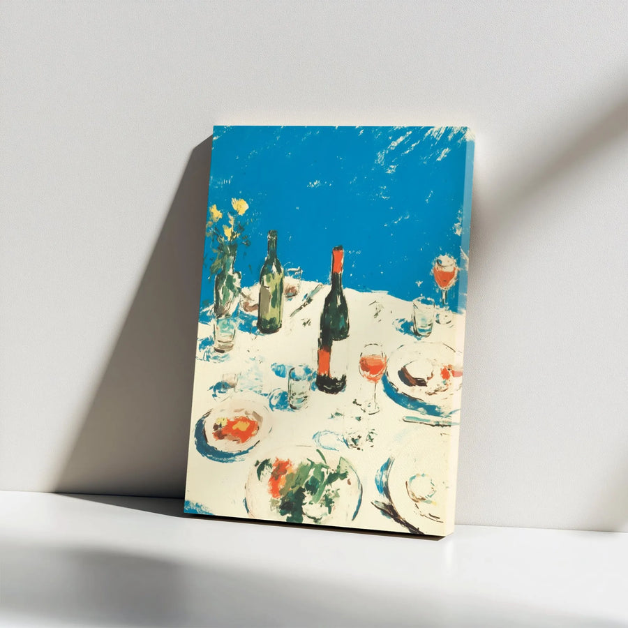 Abstract Dining Table Canvas Print | Mediterranean Wine and Floral Art | Gallery-Wrapped Premium Quality | Modern Kitchen and Dining Room Decor