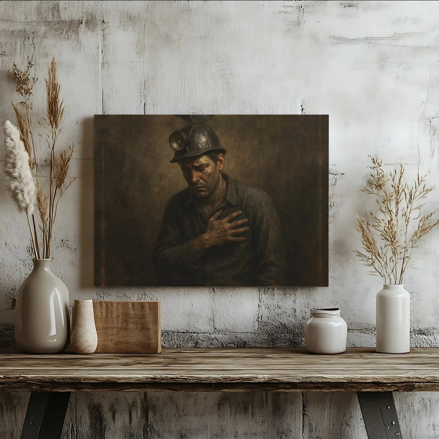 Coal Miner Wall Art | Emotional Portrait Canvas Print | Premium 1.25 Inch Gallery Wrap | Industrial Home Decor Gift for Him