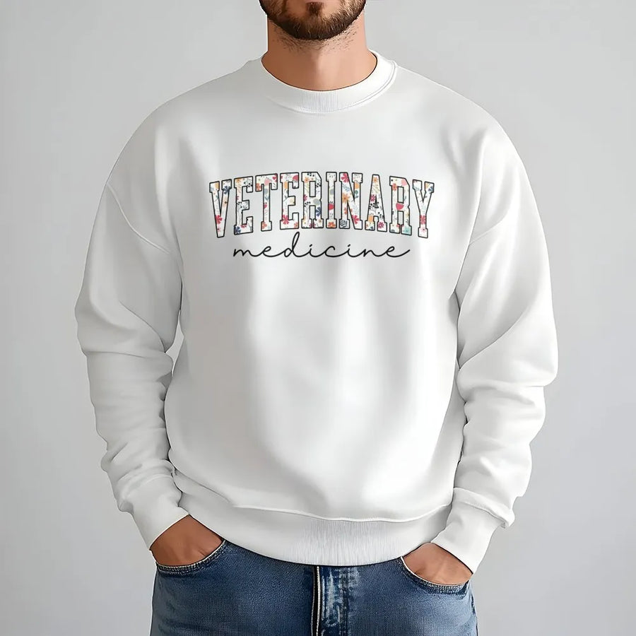 Veterinary Medicine Sweatshirt | Floral Animal Care Graphic | Premium Cotton Blend | Gift For Vet Tech And Veterinarian