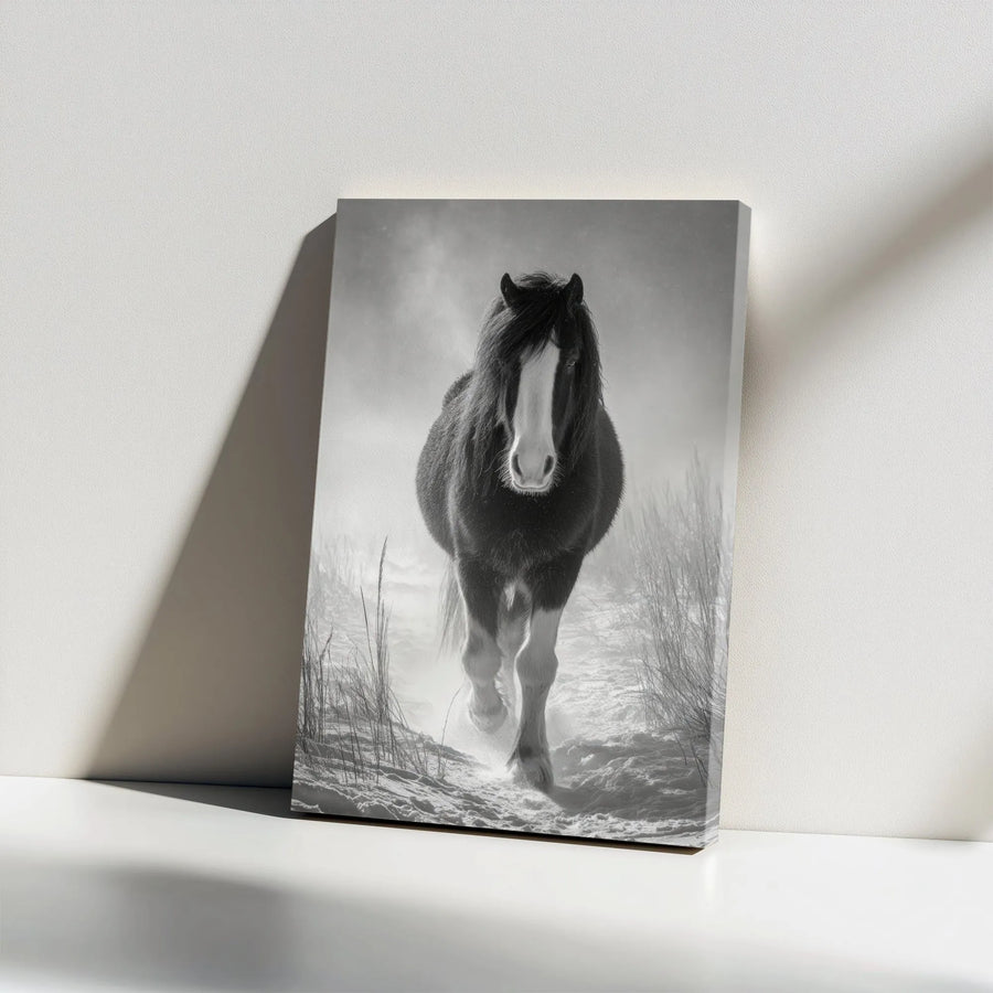 Horse Canvas Wall Art | Monochrome Winter Equestrian Print | 1.25 Inch Gallery Wrap | Elegant Farmhouse Home Decor Gift