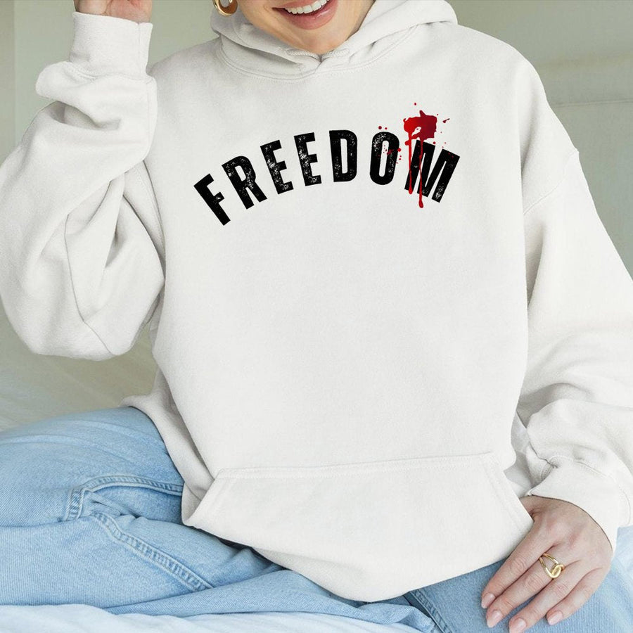 Freedom Hoodie | Distressed Text Graphic Sweatshirt | Cotton-Polyester Premium Quality | Conservative Apparel Gift for Men and Women