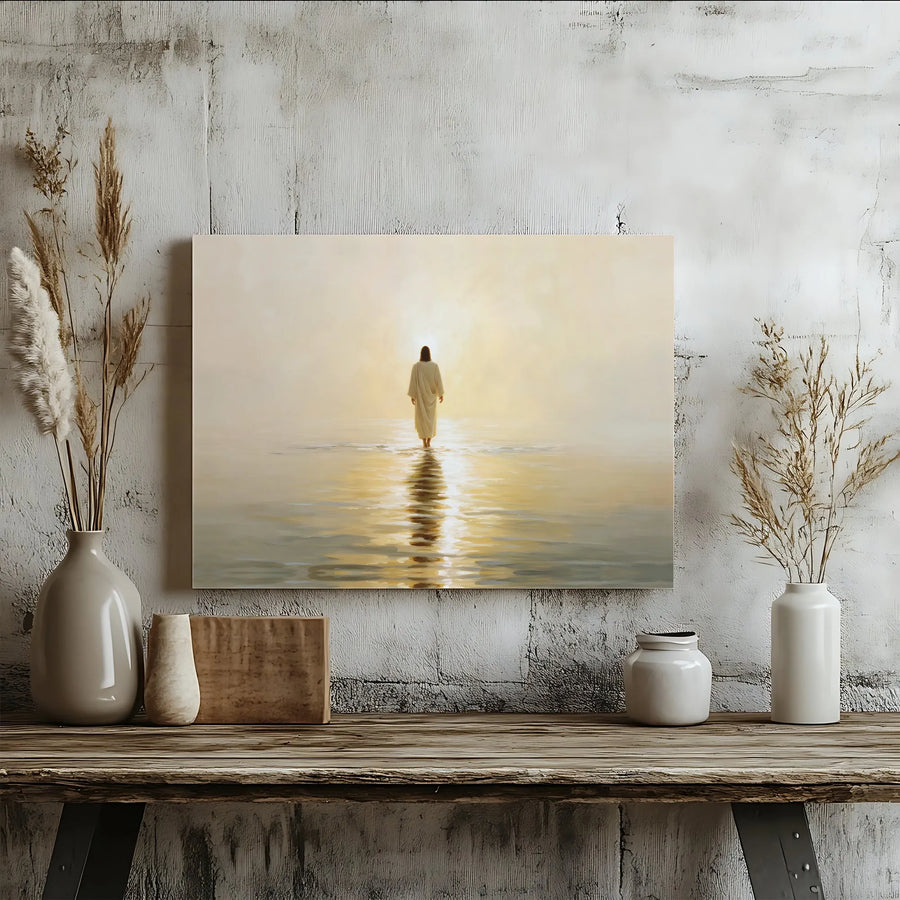 Jesus Walking on Water Canvas | Religious Christian Wall Art | Premium Gallery Wrapped Print | Inspirational Home Decor Gift