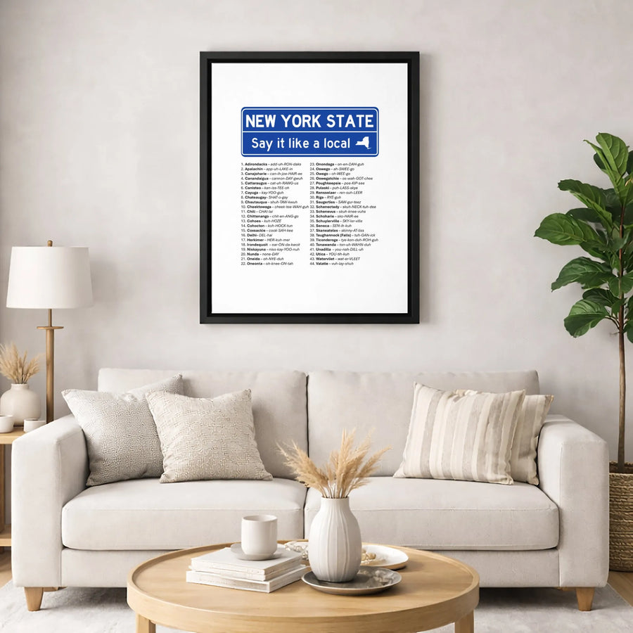 New York State Pronunciation Poster | Say It Like A Local Funny Map | Premium Gallery Canvas | Unique Gift For New Yorkers & Ex-pats