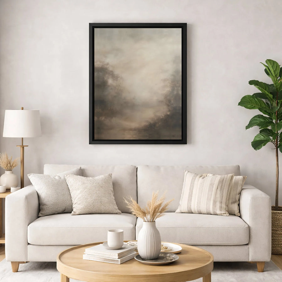 Moody Abstract Landscape Wall Art | Earthy Neutral Tones Minimalist Print | Premium Gallery Wrapped Canvas | Modern Home & Office Decor