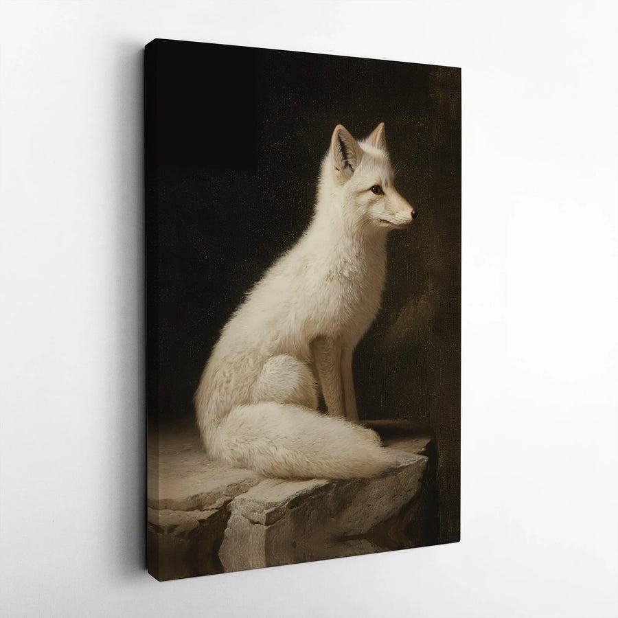 Arctic Fox Wall Art | Vintage Oil Painting Style Portrait | Premium Gallery Wrapped Canvas | Wildlife Decor for Nature Lovers