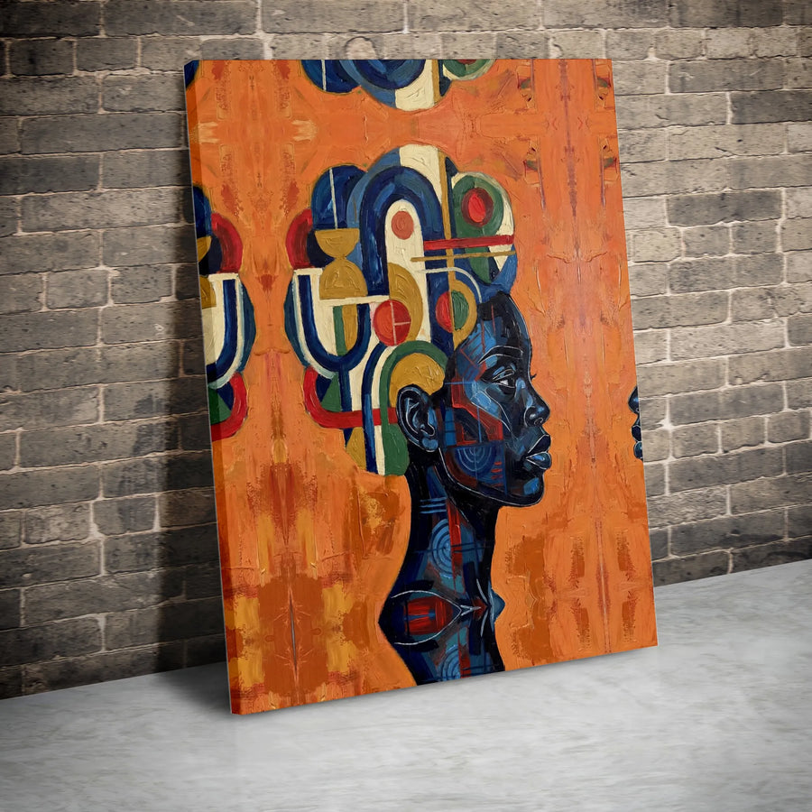 African Queen Canvas Wall Art | Abstract Geometric Portrait Print | Premium Gallery Wrapped Canvas | Modern Afrocentric Home Decor Gift