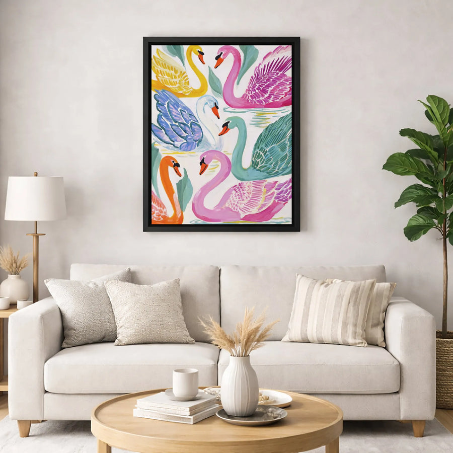 Colorful Swan Wall Art Canvas | Vibrant Modern Animal Painting Print | Gallery Quality 1.25 Inch Profile | Unique Home Decor for Living Room Gift