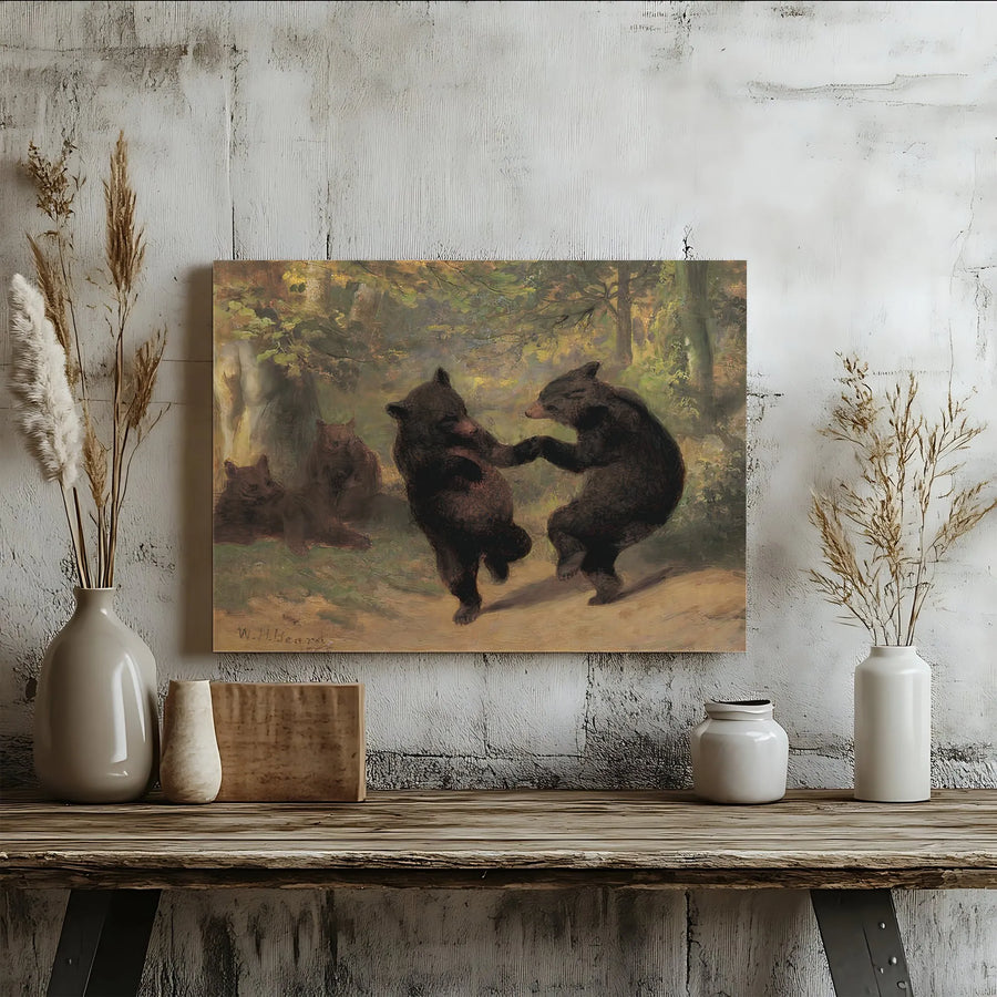 Dancing Bears Canvas Wall Art | W.H. Beard The Bear Dance Print | Premium Gallery Wrapped Canvas | Rustic Cabin Decor Gift