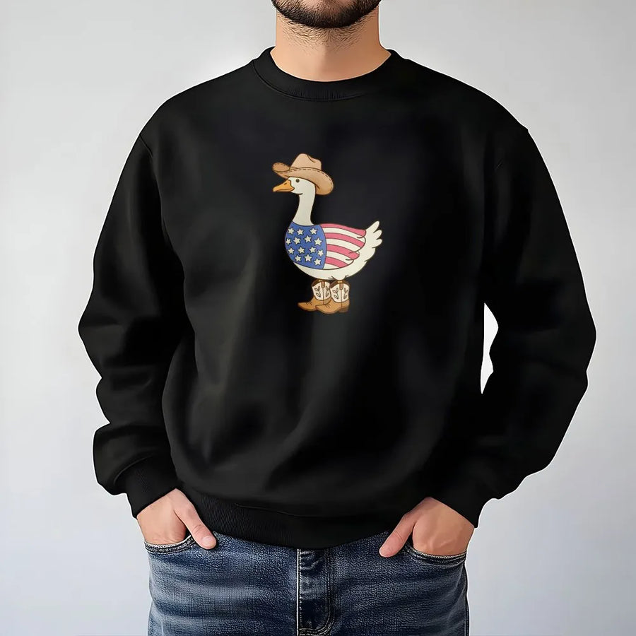 Silly Goose 4th of July Sweatshirt | Funny Patriotic Cowboy Goose Graphic | Premium Cotton Blend | Unisex Independence Day Party Gift